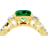 Yellow gold Princess Cut Emerald Three-Stone Ring with Pavé Split Shank and Four-Prong Setting_4