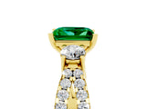 Yellow gold Princess Cut Emerald Three-Stone Ring with Pavé Split Shank and Four-Prong Setting_5
