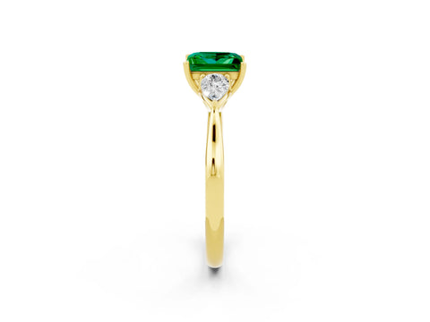 Yellow gold Princess Cut Emerald Three-Stone Ring with Pear Side Stones and Four-Prong Setting_14