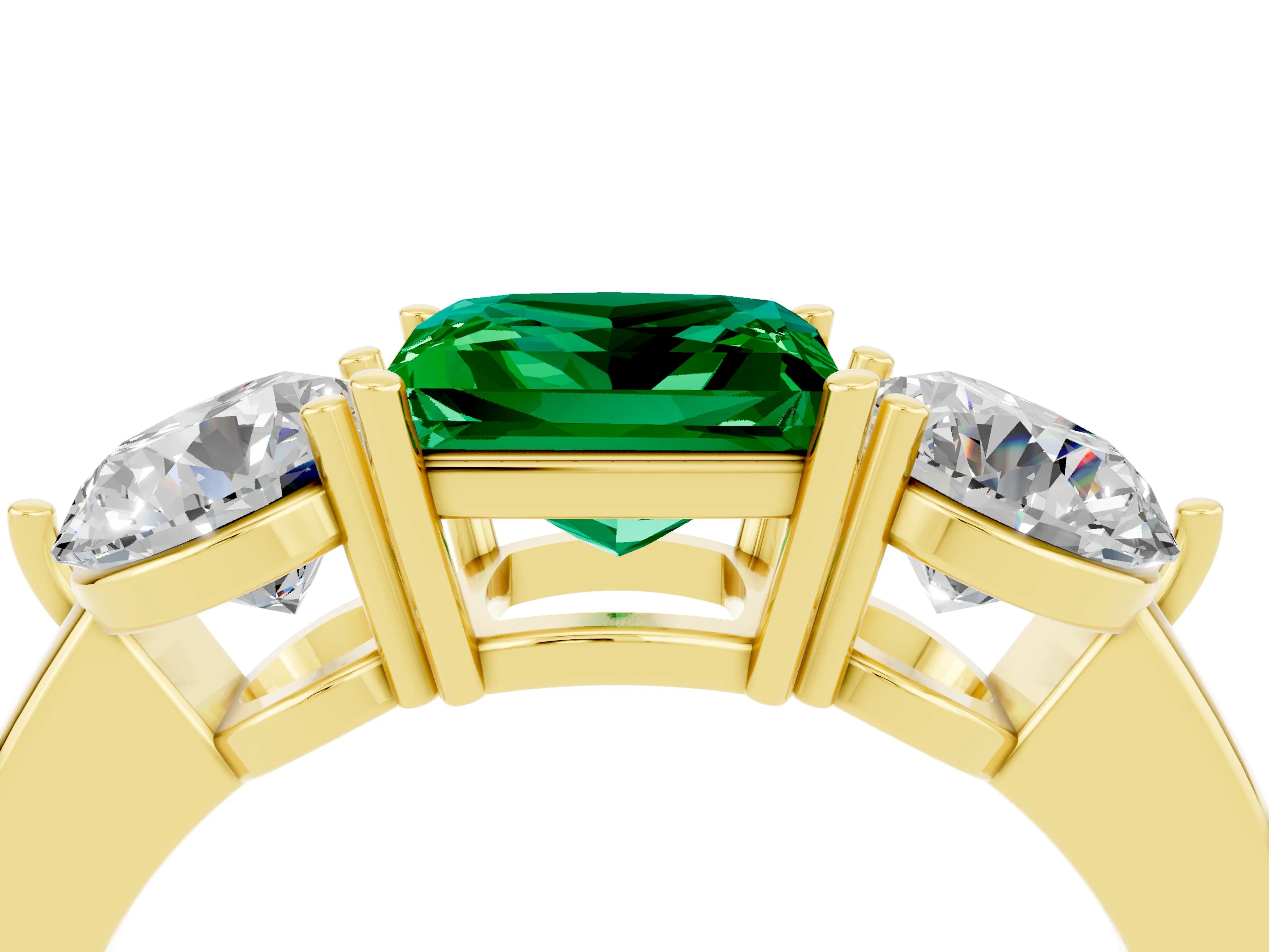 Yellow gold Princess Cut Emerald Three-Stone Ring with Prong Setting and Classic Band_4
