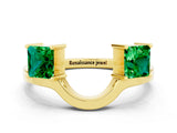 Yellow gold Princess Cut Emerald Two-Stone Open Band Ring with Four-Prong Setting_6