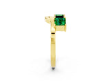 Yellow gold Princess Cut Emerald Two-Stone Open Band Ring with Four-Prong Setting_8