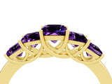 Yellow gold Princess Cut Five-Stone Amethyst Ring with Classic Prong Setting_10