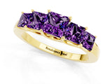 Yellow gold Princess Cut Five-Stone Amethyst Ring with Classic Prong Setting_7