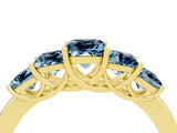 18K Yellow Gold Princess Cut Five-Stone Aquamarine Ring with Classic Prong Setting