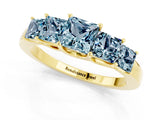 18K Yellow Gold Princess Cut Five-Stone Aquamarine Ring with Classic Prong Setting