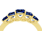 Yellow gold Princess Cut Five-Stone Blue Sapphire Ring with Classic Prong Setting_10