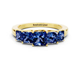 Yellow gold Princess Cut Five-Stone Blue Sapphire Ring with Classic Prong Setting_6