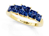 Yellow gold Princess Cut Five-Stone Blue Sapphire Ring with Classic Prong Setting_7
