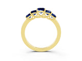 Yellow gold Princess Cut Five-Stone Blue Sapphire Ring with Classic Prong Setting_9