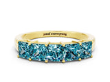 Yellow gold Princess Cut Five-Stone Blue Topaz Band with Prong Setting_6