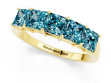 Yellow gold Princess Cut Five-Stone Blue Topaz Band with Prong Setting_7