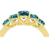 Yellow gold Princess Cut Five-Stone Blue Topaz Ring with Classic Prong Setting_10