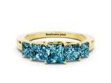 Yellow gold Princess Cut Five-Stone Blue Topaz Ring with Classic Prong Setting_6