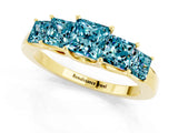 Yellow gold Princess Cut Five-Stone Blue Topaz Ring with Classic Prong Setting_7