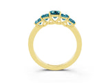 Yellow gold Princess Cut Five-Stone Blue Topaz Ring with Classic Prong Setting_9