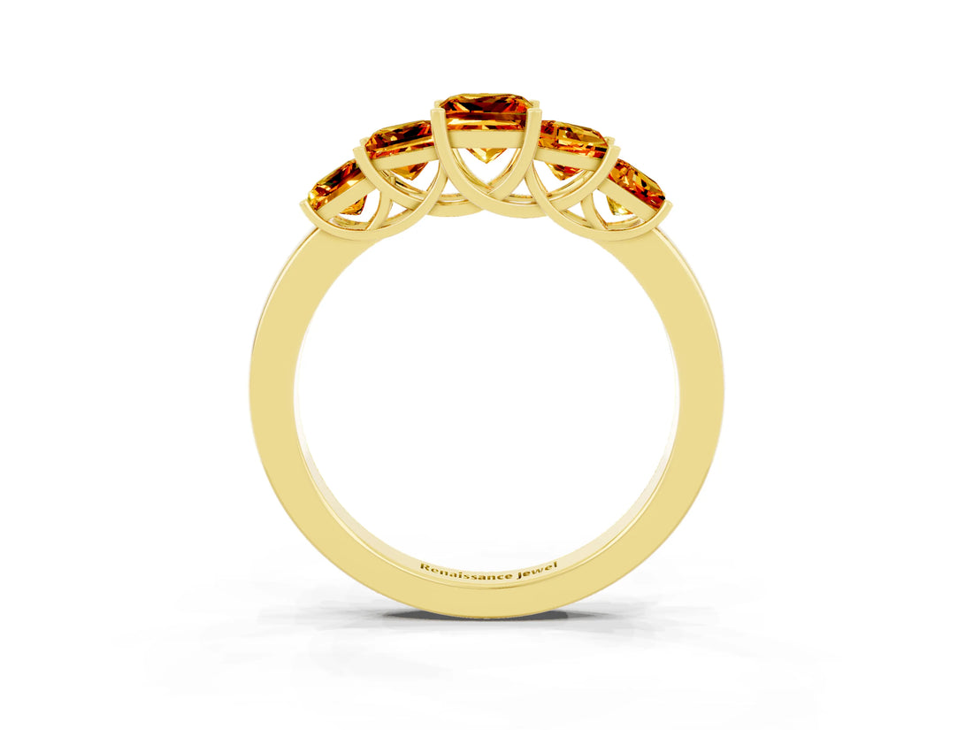 Yellow gold Princess Cut Five-Stone Citrine Ring with Classic Prong Setting_6