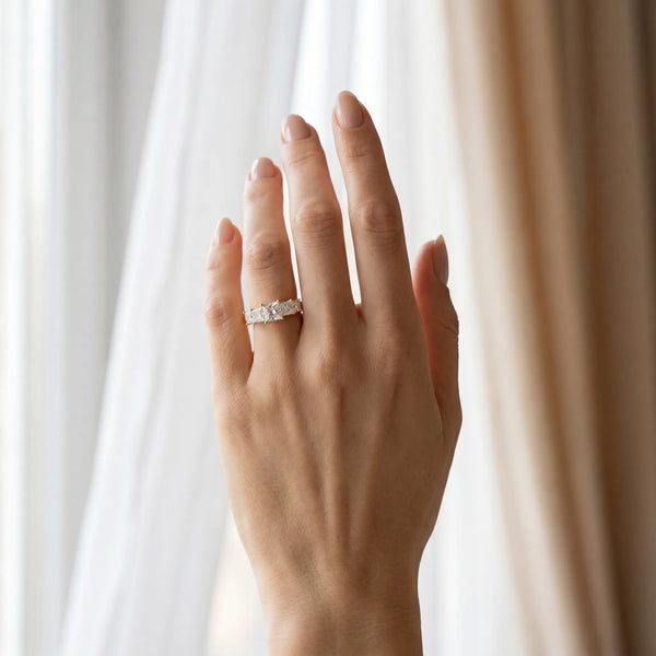Yellow gold Princess Cut Five-Stone Diamond Ring with Classic Prong Setting