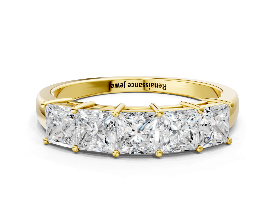Yellow gold Princess Cut Five-Stone Diamond White Gold Band with Prong Setting_114