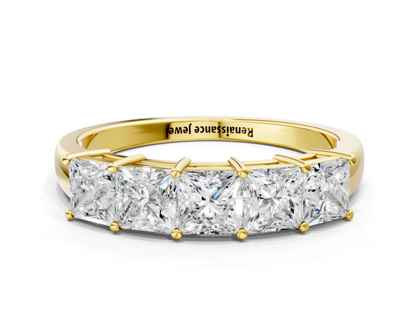 Yellow gold Princess Cut Five-Stone Diamond Band with Prong Setting