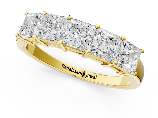 Yellow gold Princess Cut Five-Stone Diamond Band with Prong Setting