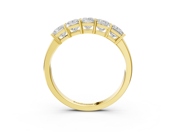 Yellow gold Princess Cut Five-Stone Diamond Band with Prong Setting