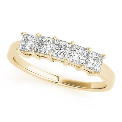 Yellow gold Princess Cut Five-Stone Diamond White Gold Band with Prong Setting