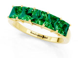 Yellow gold Princess Cut Five-Stone Emerald Band with Prong Setting_7