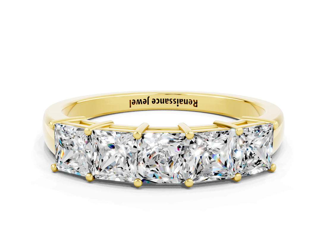 Yellow gold Princess Cut Five-Stone Moissanite Band with Prong Setting_6