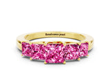 Yellow gold Princess Cut Five-Stone Pink Sapphire Ring with Classic Prong Setting_18
