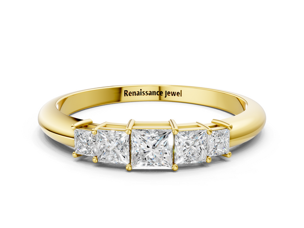 Yellow gold Princess Cut Five-Stone Prong Set Diamond Band