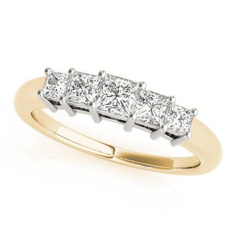 Yellow gold Princess Cut Five-Stone Prong Set Diamond Band