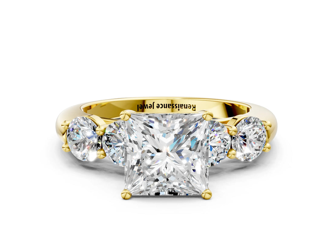 Yellow gold Princess Cut Five-Stone Prong Set Diamond Ring with Classic Band_44