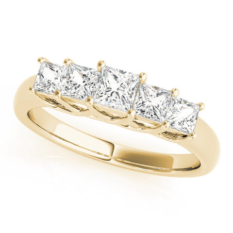 Yellow gold Princess Cut Five-Stone Prong Set White Gold Band