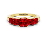 Yellow gold Princess Cut Five-Stone Ruby Ring with Classic Prong Setting_6