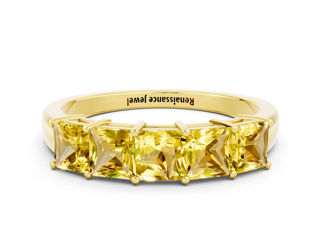 Yellow gold Princess Cut Five-Stone Yellow Sapphire Band with Prong Setting_18