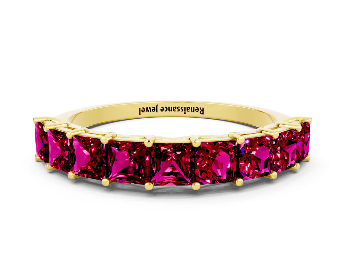 Yellow gold Princess Cut Garnet Channel-Set Eternity Band with Prong Setting_6