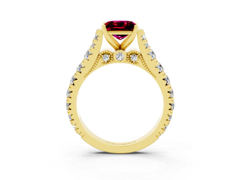 Yellow gold Princess Cut Garnet Classic Solitaire Ring with Pavé Band and Four-Prong Setting_3