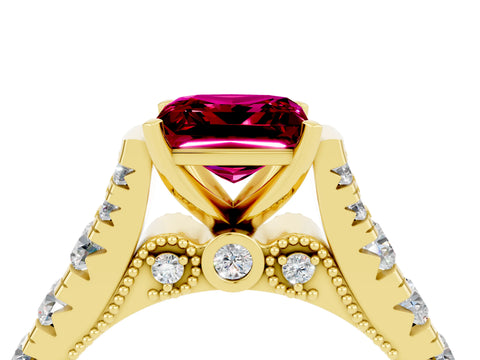 Yellow gold Princess Cut Garnet Classic Solitaire Ring with Pavé Band and Four-Prong Setting_4
