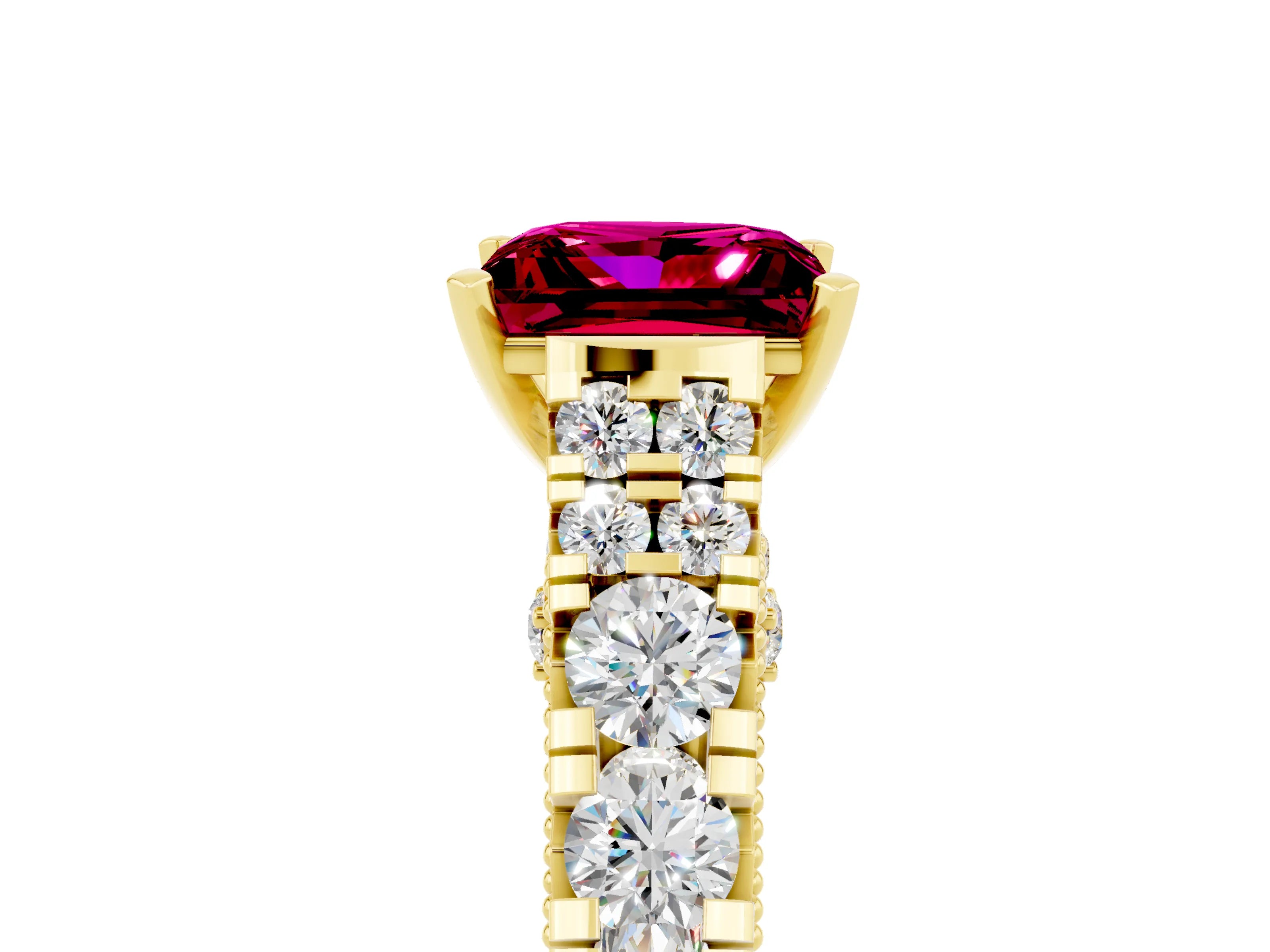 Yellow gold Princess Cut Garnet Classic Solitaire Ring with Pavé Band and Four-Prong Setting_5
