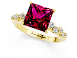 Yellow gold Princess Cut Garnet Cluster Side Stone Solitaire Ring with Prong Setting_25