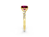 Yellow gold Princess Cut Garnet Cluster Side Stone Solitaire Ring with Prong Setting_26