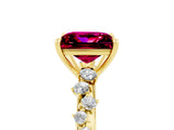 Yellow gold Princess Cut Garnet Cluster Side Stone Solitaire Ring with Prong Setting_29