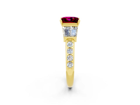 Yellow gold Princess Cut Garnet Engagement Ring with Baguette Side Stones and Channel Set Band_2
