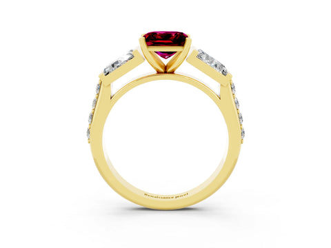 Yellow gold Princess Cut Garnet Engagement Ring with Baguette Side Stones and Channel Set Band_3