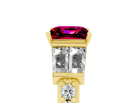 Yellow gold Princess Cut Garnet Engagement Ring with Baguette Side Stones and Channel Set Band_5
