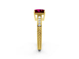Yellow gold Princess Cut Garnet Engagement Ring with Milgrain Channel Set Band and Prong Setting_2