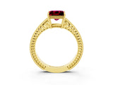Yellow gold Princess Cut Garnet Engagement Ring with Milgrain Channel Set Band and Prong Setting_3