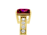 Yellow gold Princess Cut Garnet Engagement Ring with Milgrain Channel Set Band and Prong Setting_5