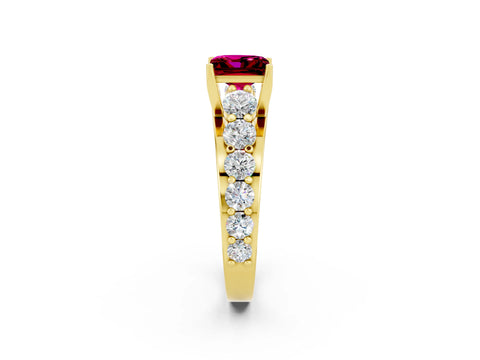 Yellow gold Princess Cut Garnet Engagement Ring with Pavé Band and Four-Prong Setting_2
